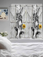 Grey Farmhouse Bedroom Curtains 63 Inches Length, Vintage Sunflowers Animals - Image 5