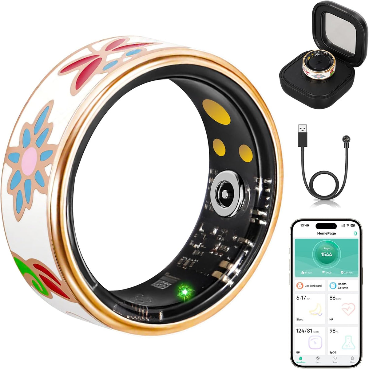 Smart Ring for Women Fitness Ring, No Subscription Fee Enamel Rose