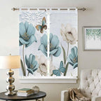 Blue Tulips Bedroom Curtains 72 Inch Length, Window Curtains Tab Top, - Image 2