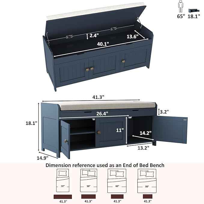 HOMEFORT 41.3" Shoe Bench with Lift Top Storage, Entryway Bench with Cushioned