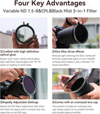 Kase 67mm Variable ND1.5-8 & CPL & Black Mist 3 in 1 Filter - Image 7