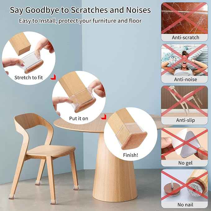 Ezprotekt 8 Pcs Extra Large Square Chair Leg Floor Protectors, Silicone Felt
