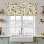 Spring Daisy Tier Curtains, Country Watercolor Flower Leaf Plant Light - Image 2