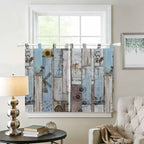 Blue Grey Wooden Kitchen Curtains 45 Inch Length, Short Cafe Window Curtains - Image 2