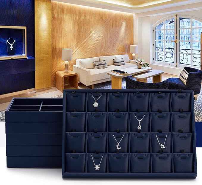 Oirlv Stackable Premium Leather Jewelry Trays 12 Grid Jewelry Drawer Organizer