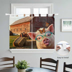 Farm Pig Kitchen Curtains 45 Inch Length, Short Cafe Window Curtains Tab Top - Image 4