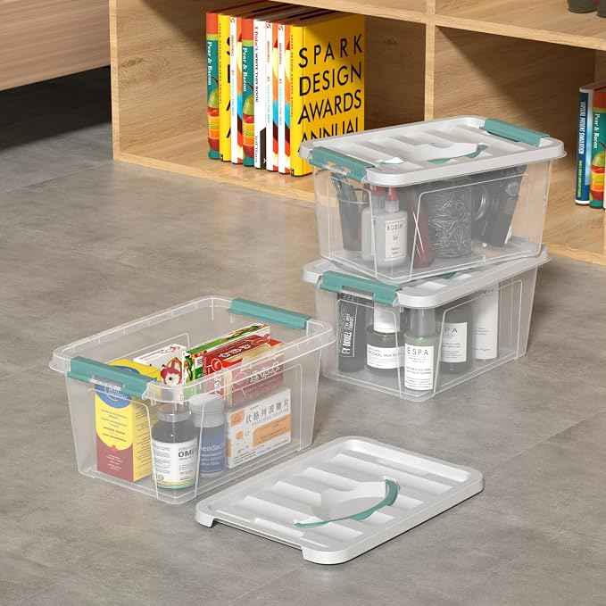Zopnny 7 Quart Small Clear Storage Latch Box