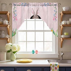 Swag Valance Curtains, Easter Cute Rabbit and Colorful Eggs Rod Pocket Valances - Image 7