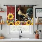 Chicken Sunflowers Kitchen Curtains 45 Inch Length, Short Cafe Window Curtains - Image 3