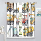 Kids Excavator Curtains, Retro Truck Tractor Machinery Construction Vehicle - Image 2