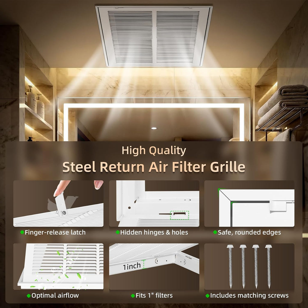 Return Air Filter Grille for 14x20 Ducts, Steel Air Vent Cover with