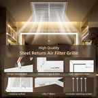 Return Air Filter Grille for 14x20 Ducts, Steel Air Vent Cover with