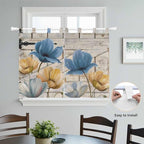 Blue Yellow Tulips Bedroom Curtains 63 Inch Length, Window Curtains Tab Top - Image 4