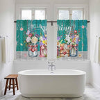 Spring Flowers Kitchen Curtains, Farmhouse Watercolor Teal Wood Grain Light - Image 5
