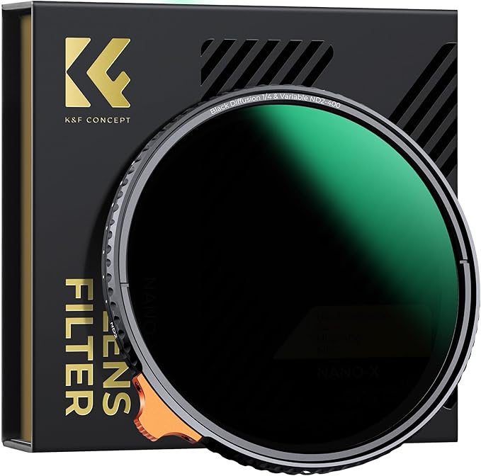 K&F CONCEPT 58mm Black Diffusion Mist 1/4 Effect & Variable ND2-400 ND Lens by KFCONCEPT