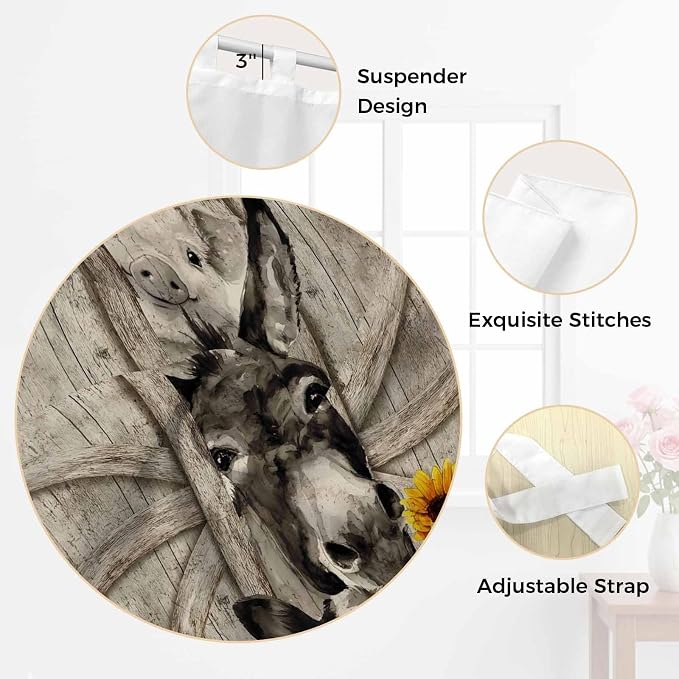 Funny Farm Animals Kitchen Curtains 45 Inch Length, Short Cafe Window Curtains - Image 6