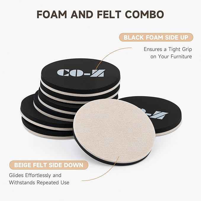 CO-Z 8pcs Felt Furniture Sliders