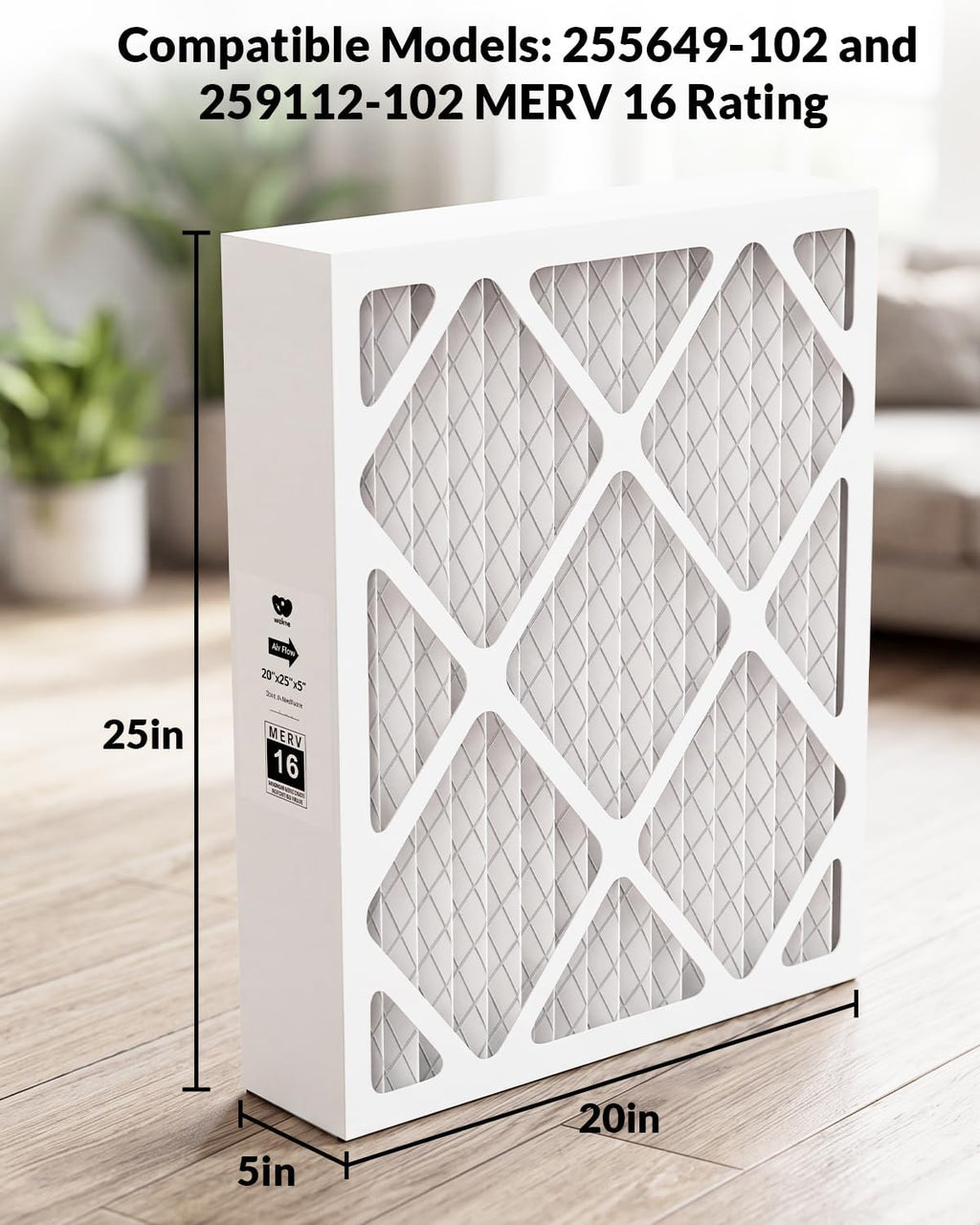 20x25x5 Air Filter MERV 16, Compatible with trion air bear 2Pack