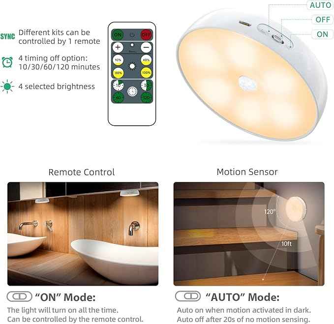 Warm Color LED Closet Lights Motion Sensor Puck Light, USB Rechargeable Battery