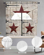 Village Stars Swag Kitchen Curtains Valance and Tier Set, Vintage Dark Red Star - Image 5
