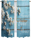 Farmhouse Wooden Grain Kitchen Curtains, Vintage Shabby Chic Flower Blue Light by Unknown