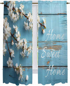 Farmhouse Wooden Grain Kitchen Curtains, Vintage Shabby Chic Flower Blue Light by Unknown
