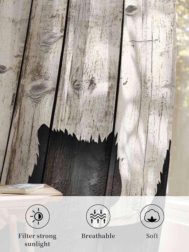 Sheer Curtains 45 Inch Length, Vintage White Brown Bear Semi Sheer Curtains - Image 6