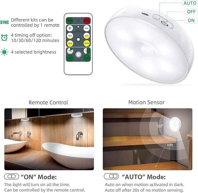 LED Closet Lights Motion Sensor Puck Light, Rechargeable Step Puck Lights