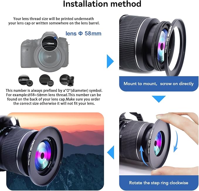 58mm to 72mm Camera Filters Ring Compatible All 58mm to 72mm UV CPL ND Filter - Image 5