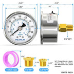 MEANLIN MEASURE 0~200Psi Dry Pressure Gauge Stainless Steel 1/4" NPT 2" FACE - Image 2