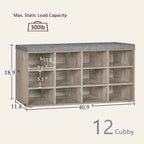 DINZI LVJ Shoe Bench, 12 Cubbies Shoe Organizer