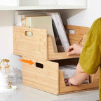 2 Pack Bamboo Pantry Organizers Storage Bins Large Stackable Open Front Potato