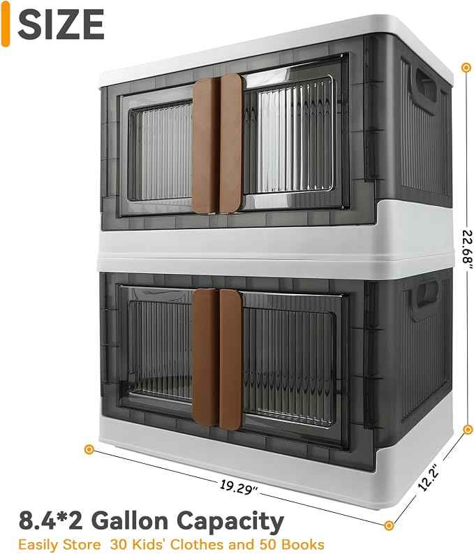 Storage Bin, Plastic Cabinet, 8.4 Gallon Capacity, 2 Pack, Collapsible Box