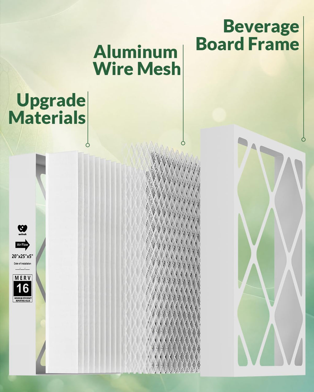 20x25x5 Air Filter MERV 16, Compatible with trion air bear 2Pack