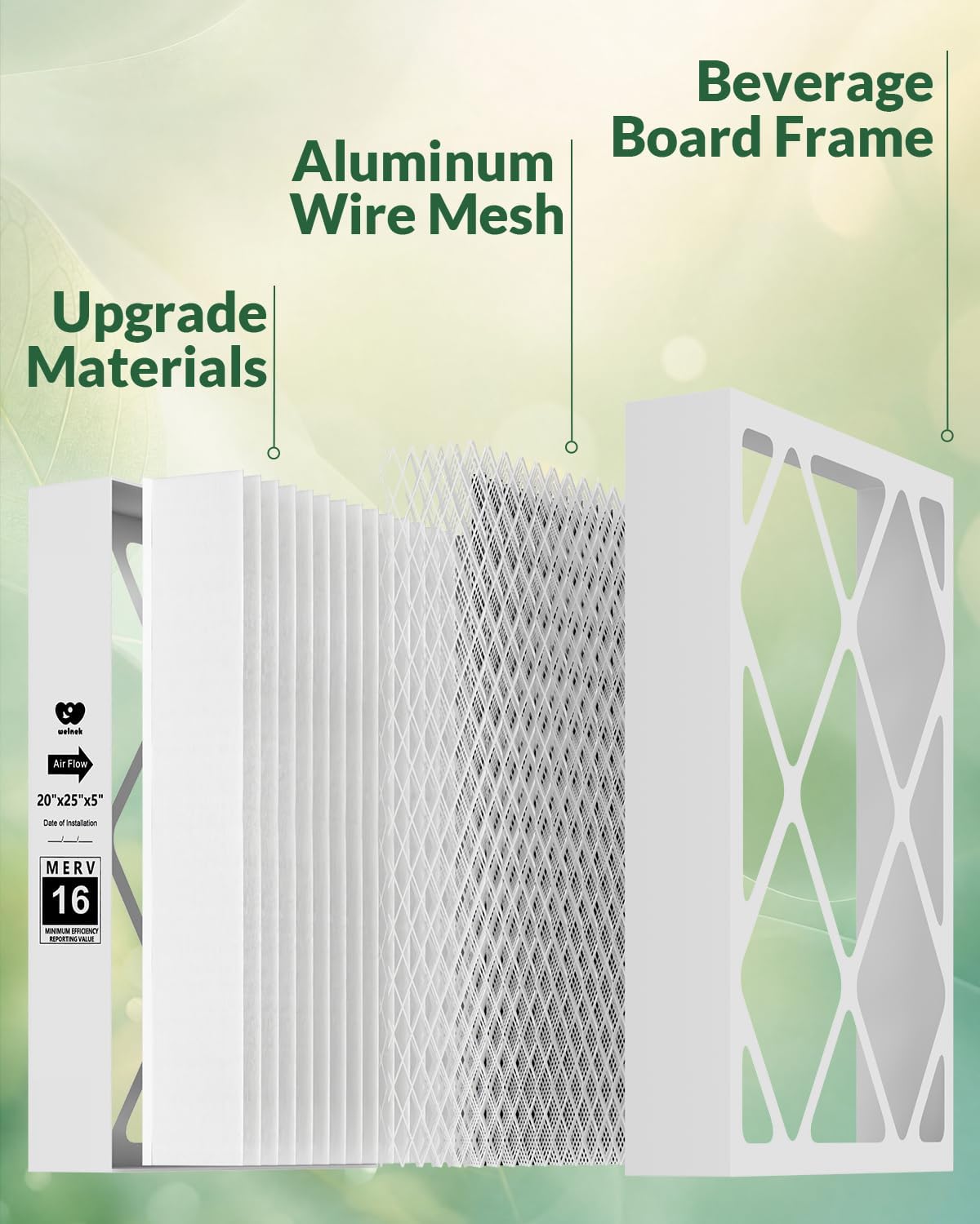 20x25x5 Air Filter MERV 16, Compatible with trion air bear 2Pack