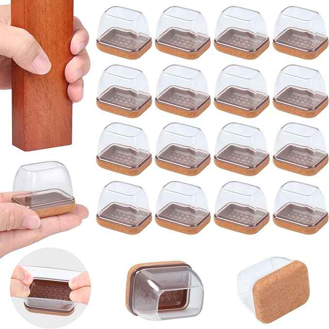Ezprotekt 24 Pcs Rectangle Clear Silicone Chair Leg Floor Protectors Caps