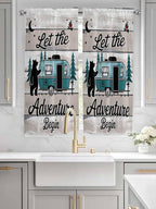 Farmhouse Bear Camper Van Tree Window Valance Curtains, Vintage Wood Grain - Image 3