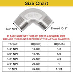 3/4" x 3/4" NPT 90 Degree Elbow 304 Stainless Steel Pipe Fittings Male Threaded - Image 2