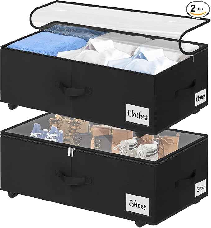 Under Bed Storage with Wheels, Quick Assembly Underbed Shoe Storage Containers