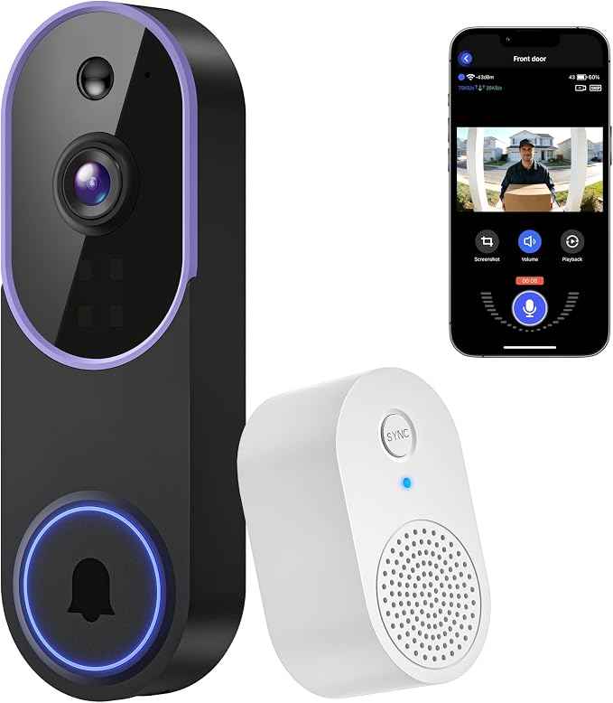 1080P Wireless Video Doorbell Camera, Smart Outdoor Surveillance Cam, FHD Live