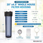 Max Water Whole House 20" x4.5" Purple Clear WH Water Filter Housing 1 inch - Image 2