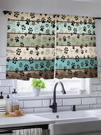 Sheer Curtains 45 Inch Length, Sage Green Brown Paw Prints Semi Sheer Curtains - Image 5