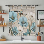 Teal Blue Tulips Living Room Curtains 84 Inch Length, Window Curtains Tab Top - Image 3