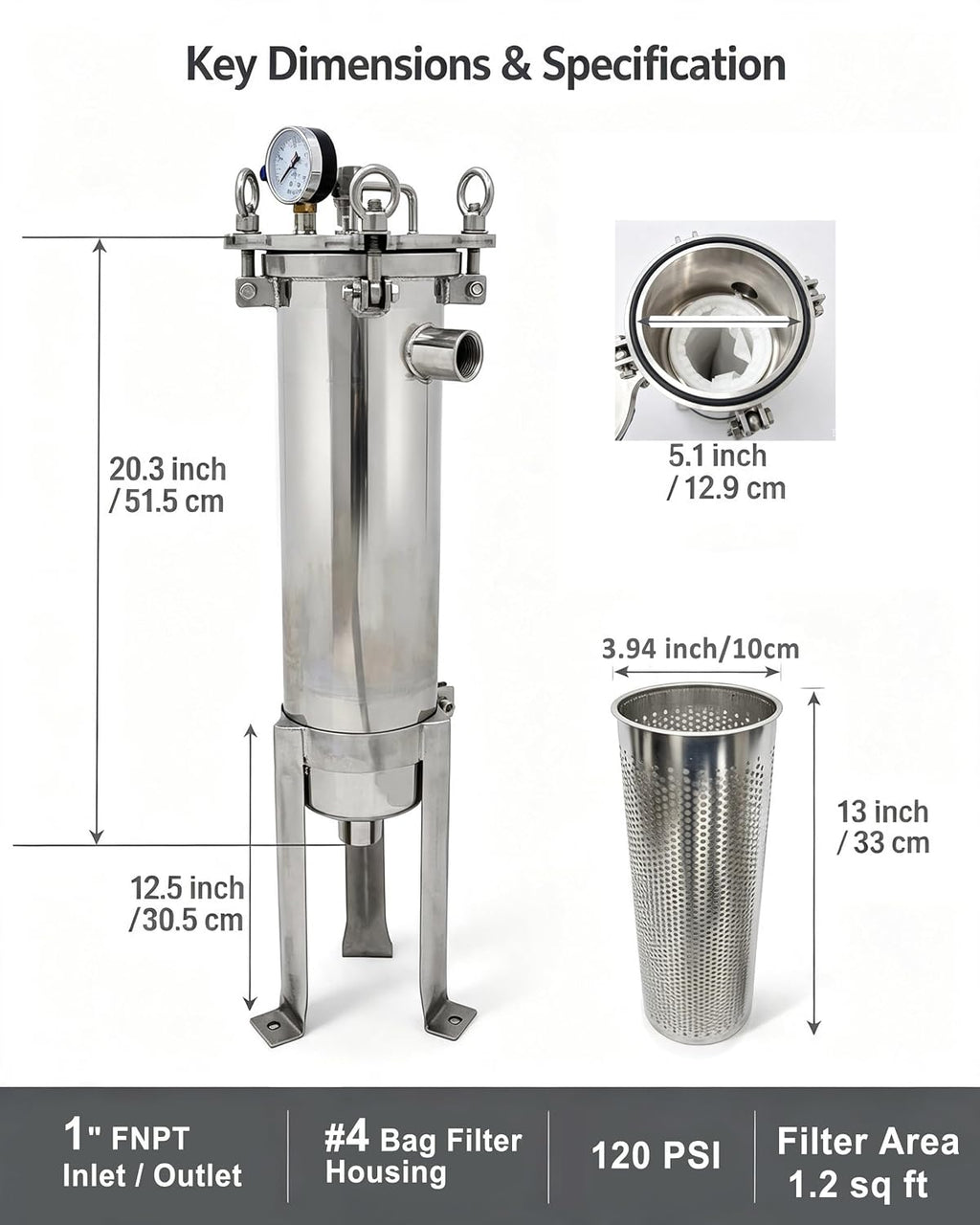 #4 Bag Filter Housing 304 Stainless Steel Filter Solid-Liquid