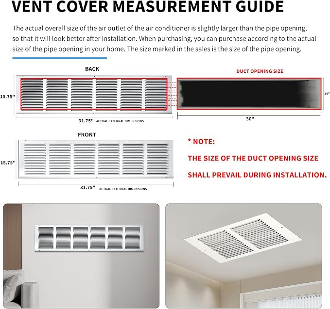 30x14 Return Air Grille, Air Return Vent Cover, Flat Vent Cover, Rejillas De - Image 4