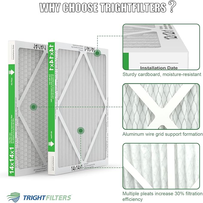 14x14x1 Air Filter 6 Pack, Durable MERV 8 Pleated Home HVAC AC Furnace Filters - Image 3