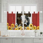 Cows Sunflowers Kitchen Curtains 36 Inch Length, Small Window Curtains Tab Top - Image 3