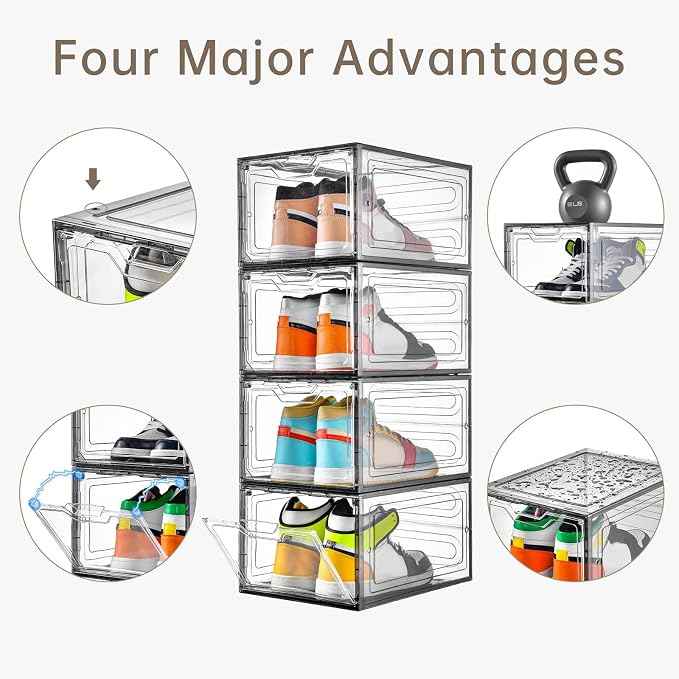 12 Pack Shoe Boxes Shoes Organizer, Shoe Storage Organizer Boxes