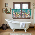 Spring Flowers Tier Curtains, Farmhouse Watercolor Teal Wood Grain Light - Image 5