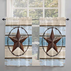 Vintage Western Star on Wood Grain Window Valance Curtains, Retro Wooden - Image 7